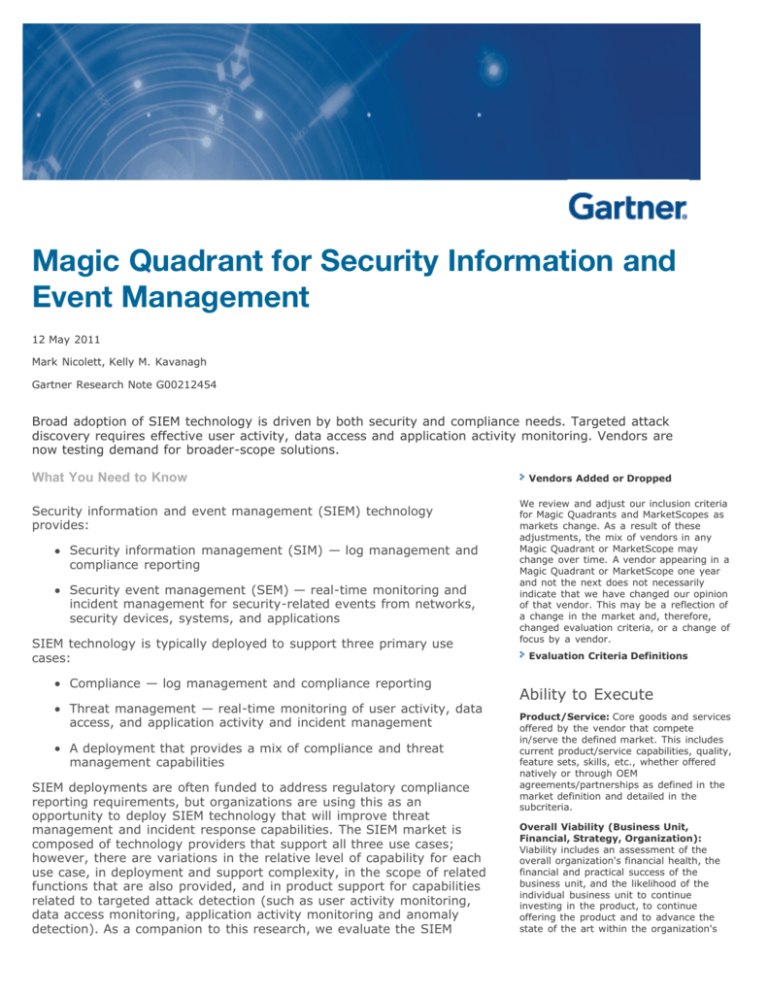 Magic Quadrant For Security Information And Event Management