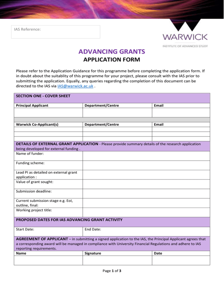 Advancing Grants Application Form