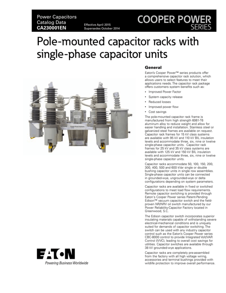 Pole Mounted Capacitor Racks With Single Phase Capacitor Units Cooper