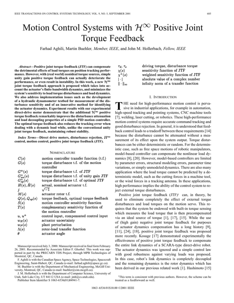 Motion Control Systems With Positive Joint Torque Feedback Member IEEE