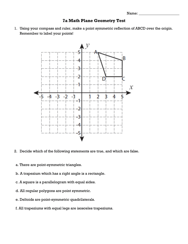 7a Math Plane Geometry Test