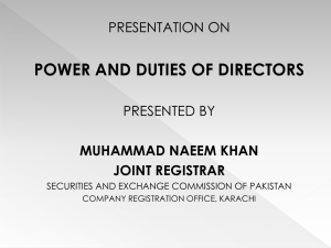 Directors' Powers & Duties in Pakistan: A Presentation