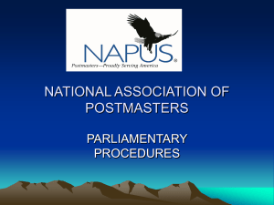Parliamentary Procedures for Postmasters Association