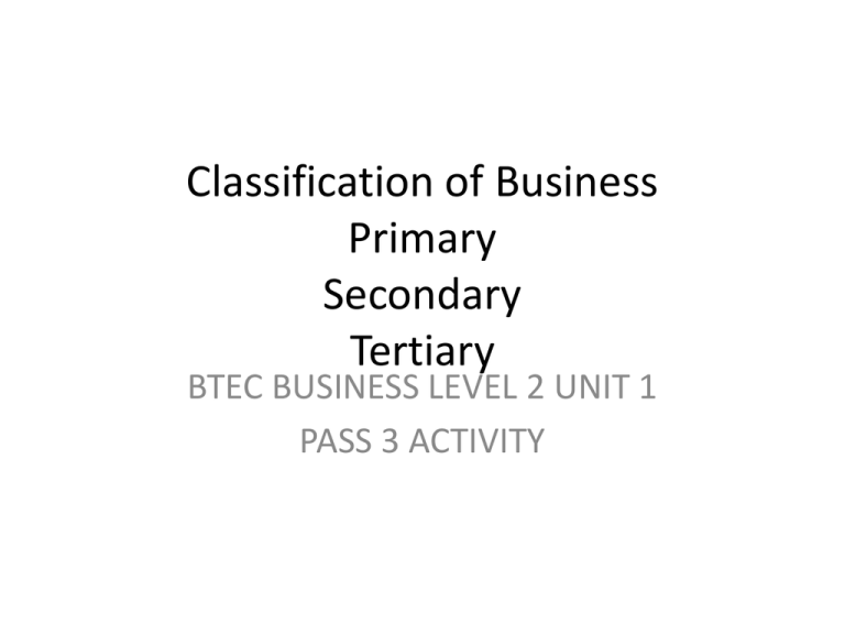 Business Sectors: Primary, Secondary, Tertiary - BTEC Level 2