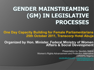 Gender Mainstreaming (GM) in Legislative Processes
