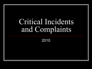 Critical Incidents and Complaints