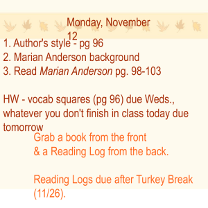 Author's Style & Marian Anderson Reading Assignment