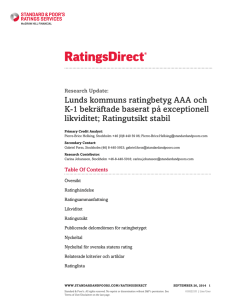 Lunds kommuns ratingbetyg AAA och K-1 bekräftade