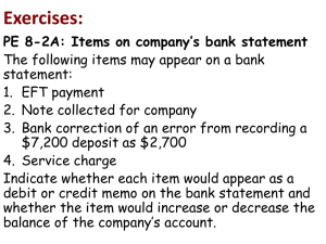 Exercises: PE 8-2A: Items on company`s bank