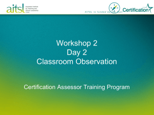 Classroom Observation Workshop: Assessor Training