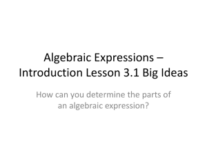 Algebraic Expressions: Introduction to Parts & Vocabulary