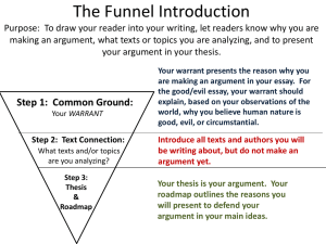 The Funnel Introduction Purpose: To draw your reader into your