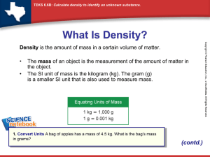 Density Calculation Worksheet: TEKS 6.6B