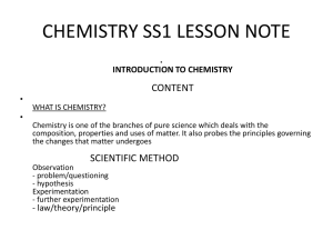 Chemistry SS1 Lesson Note: Introduction to Chemistry