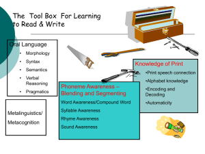 Phonological Awareness: A Tool Box for Reading & Writing