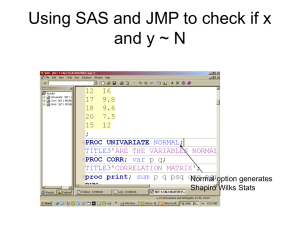 Using SAS and JMP to check if x and y ~ N