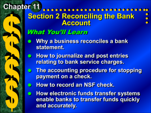 Section 2 Reconciling the Bank Account (con`t.)