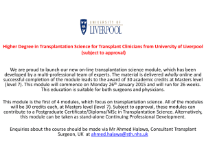 Higher Degree in Transplantation Science for Transplant Clinicians