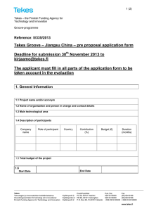 Tekes Groove – Jiangsu China – pre proposal application form