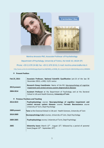 Martina Amanzio CV: Psychobiology & Neuropsychology Research