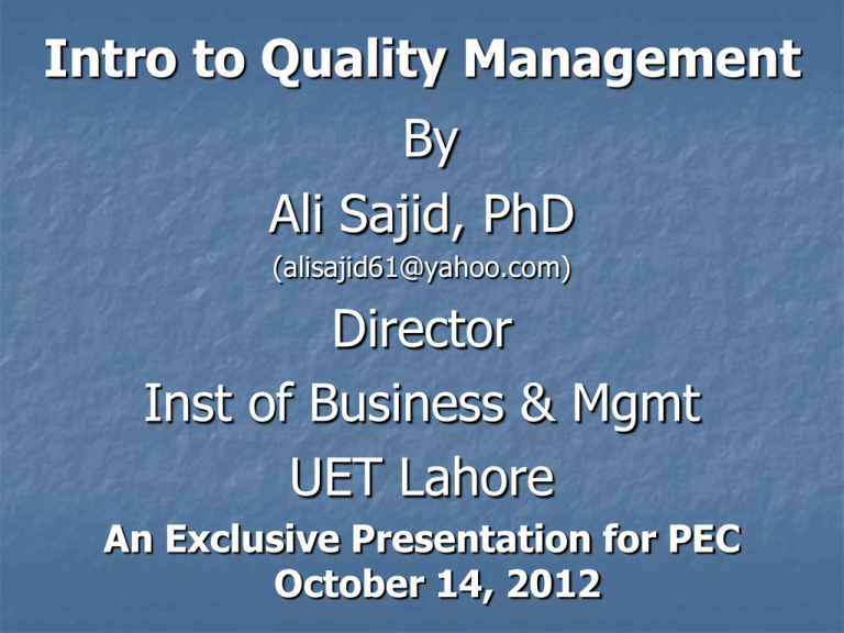 phd in quality management in pakistan