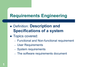 Requirements Engineering: Definition & Specifications