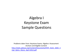 Algebra I Keystone Exam Sample Questions