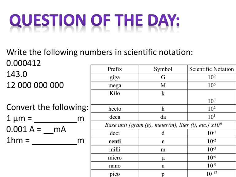 Scientific Notation & Unit Conversions Worksheet