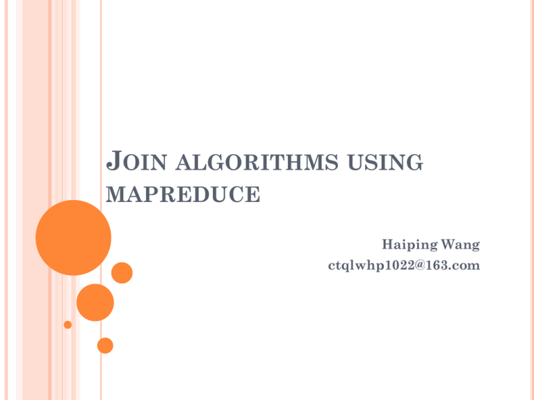 Join algorithms using mapreduce