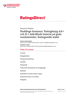 Huddinge kommun: Ratingbetyg AA+ och K-1 bekräftade