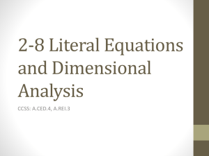 Literal Equations & Dimensional Analysis Presentation