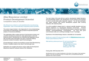 Alba Bioscience Limited Product Development Scientist Competitive