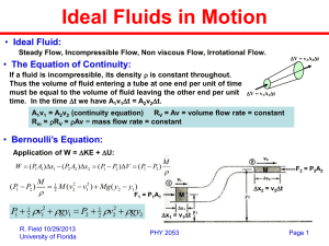 Ideal Fluids in Motion: Continuity & Bernoulli's Equation