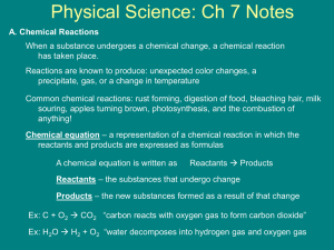 Physical Science: Chemical Reactions & Equations Notes
