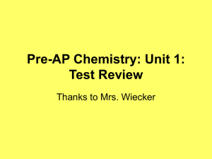 Pre-AP Chemistry Unit 1 Test Review