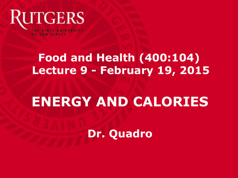 Energy, Calories and Dietary Guidelines