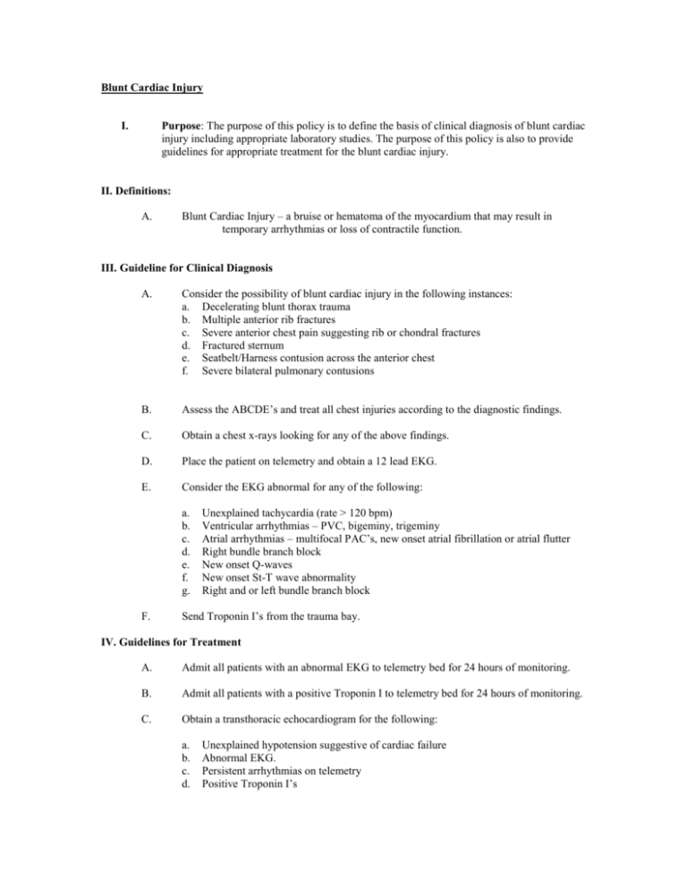 Blunt Cardiac Injury Guideline