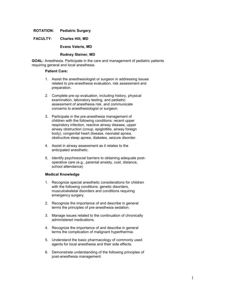 Pediatric Surgery Goals and Objectives