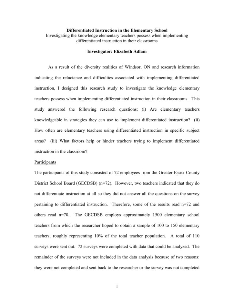 Differentiated Instruction in the Elementary School