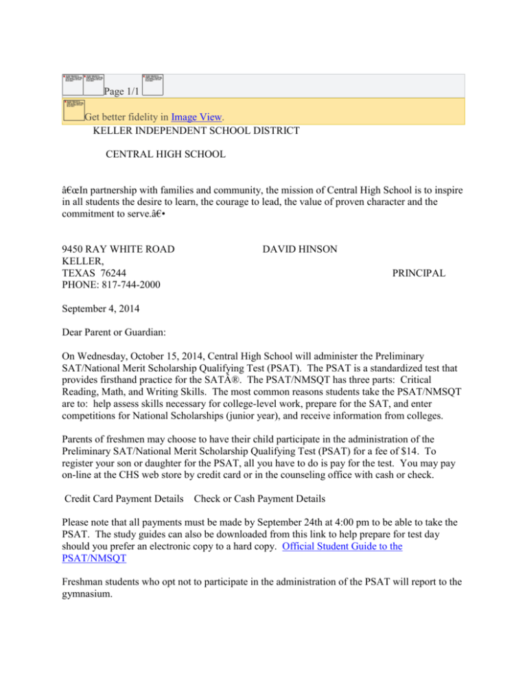 9th PSAT Parent Letter