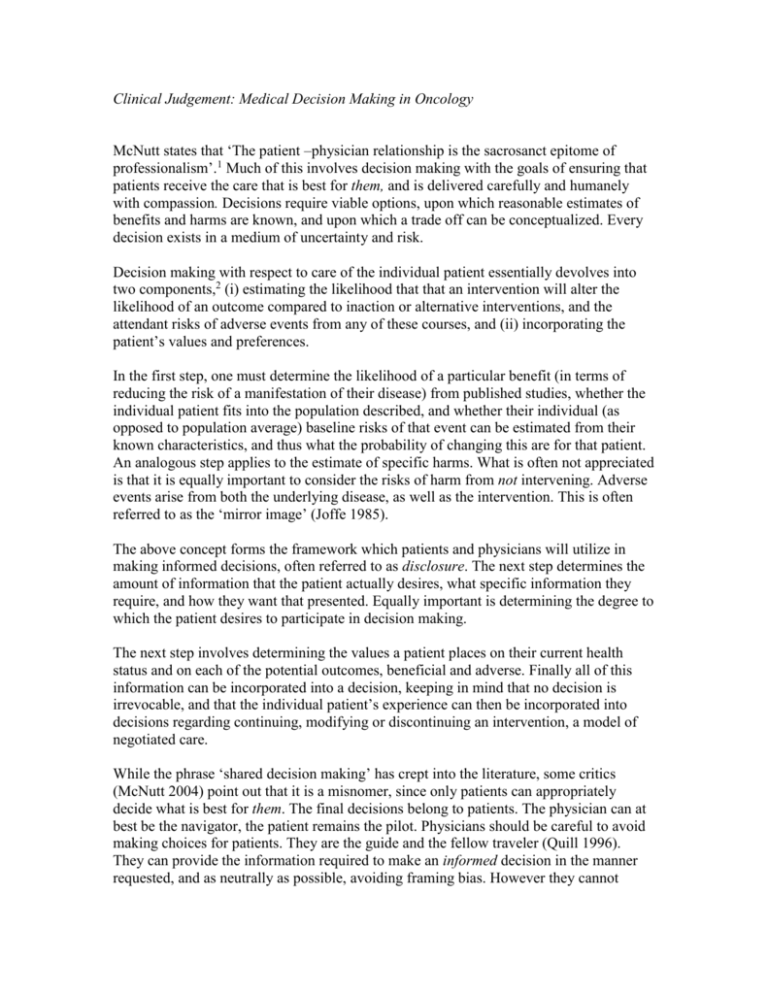 Clinical Judgement Medical Decision Making in