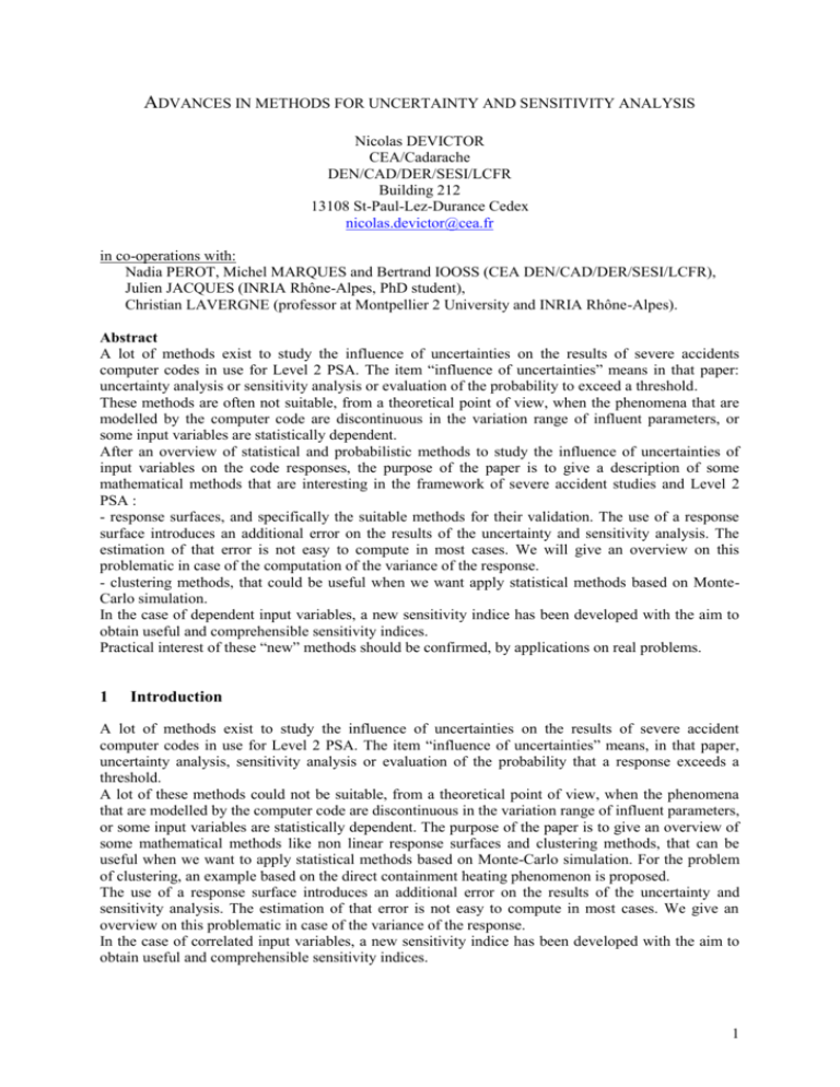 advances in methods for uncertainty and sensitivity analysis