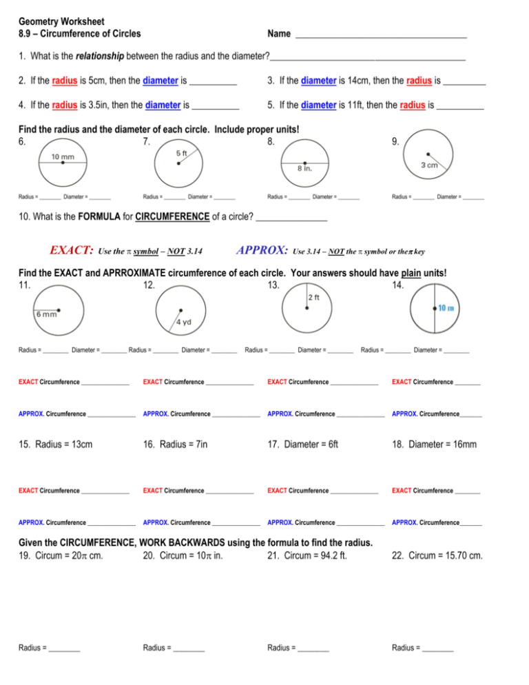 Geometry Worksheet