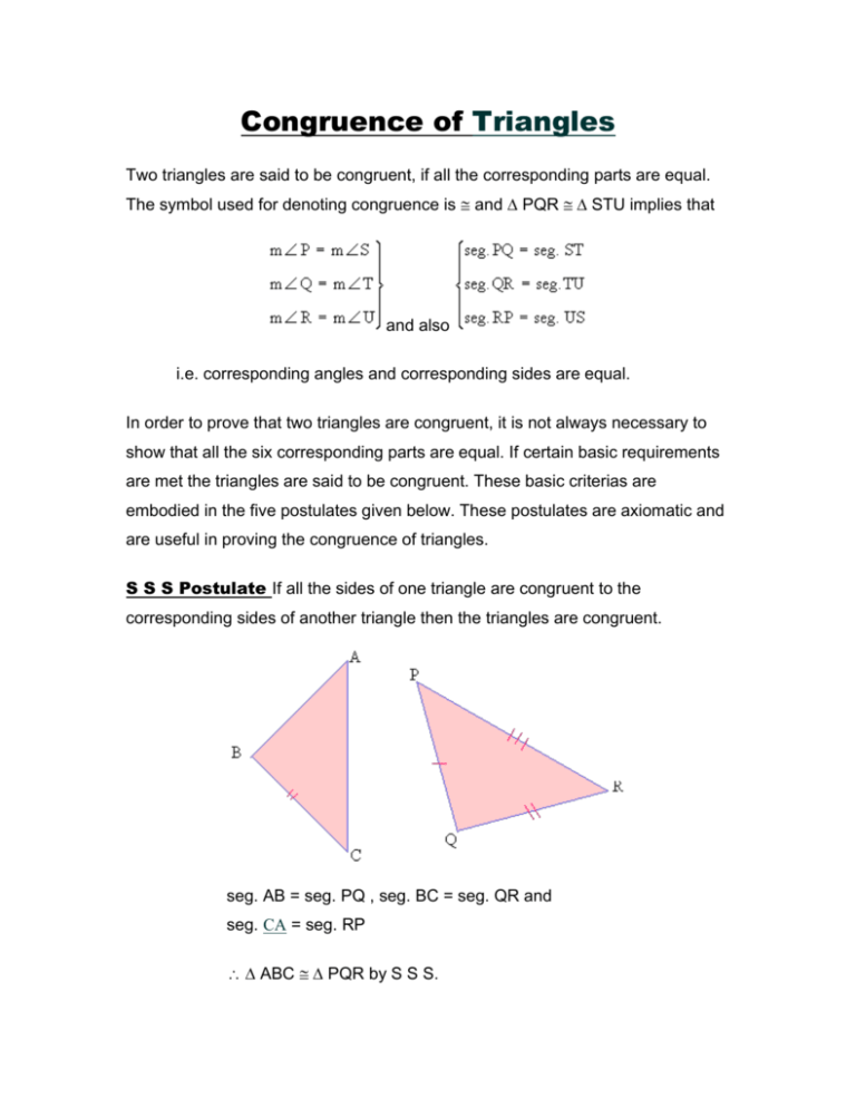 Congruence Of Triangles 4401
