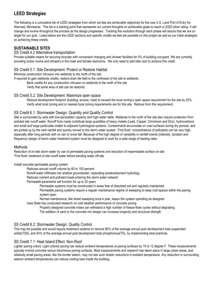 LEED Strategies – specific to site anaylsis phase