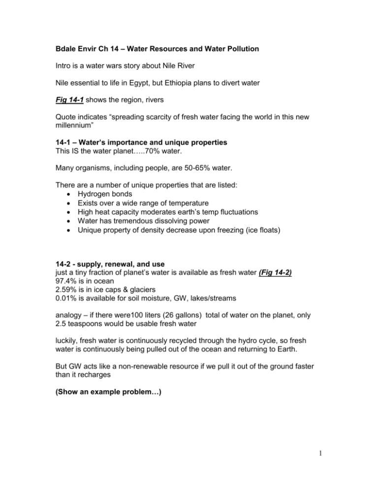Bdale Envir Ch 14 Water Resources and Water Pollution