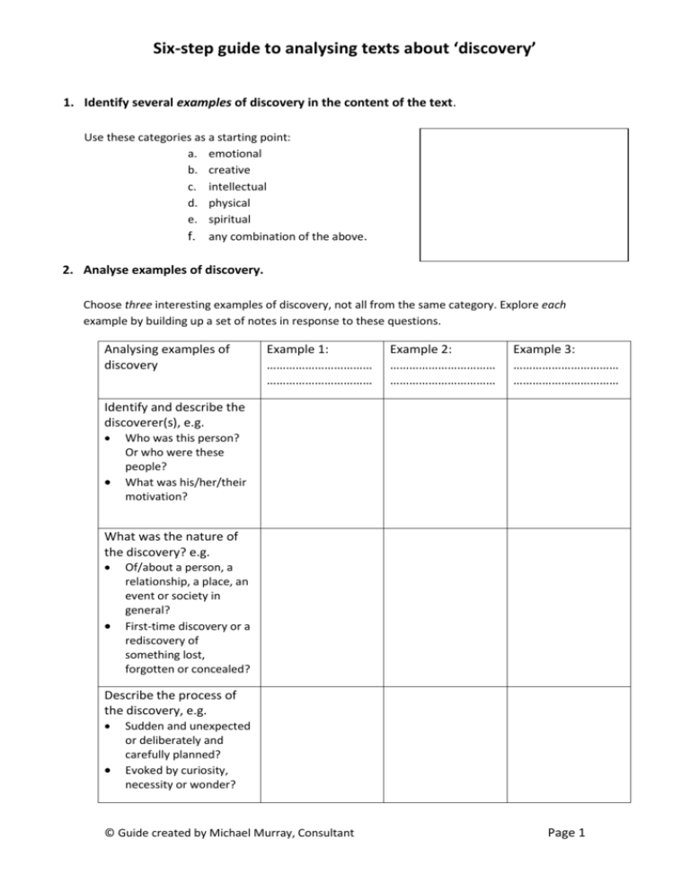 Six-step Guide To Analysing Texts About *discovery*