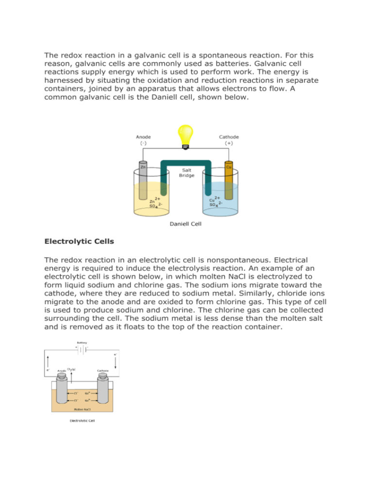 The redox reaction in a galvanic cell is a spontaneous reaction. For