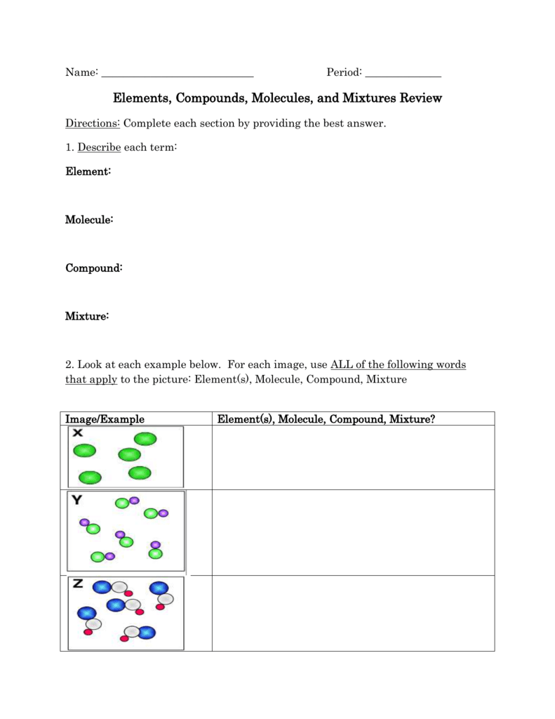 Molecules and Elements Review Sheet For Molecules And Compounds Worksheet