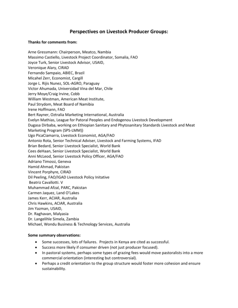 Perspectives on Livestock Producer Groups